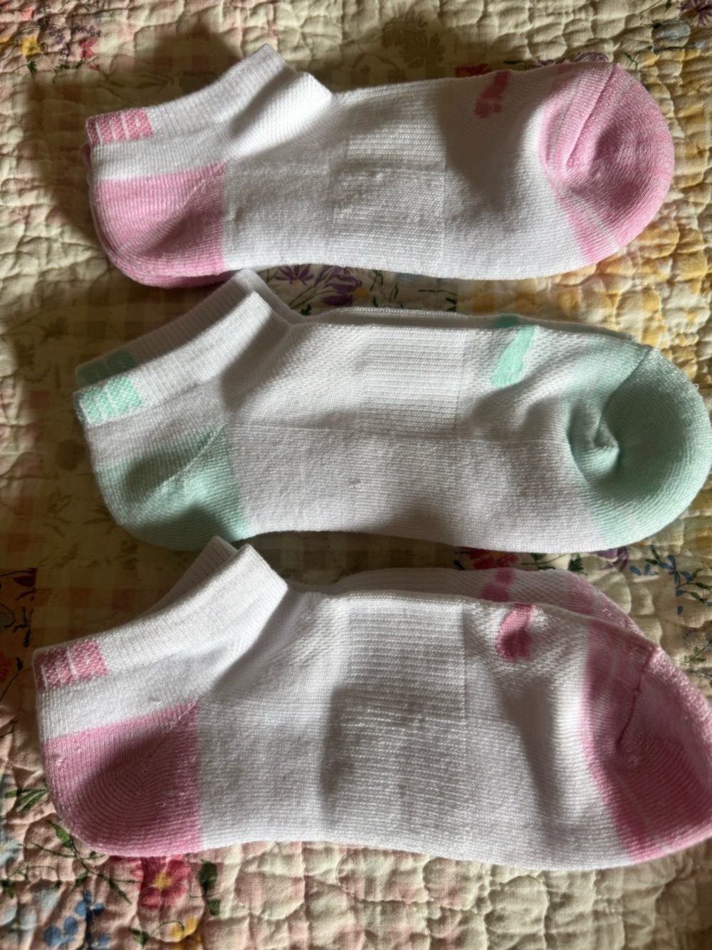 Puma White Low-Cut Ankle Socks with Pink & Mint Accents - 3 Pack